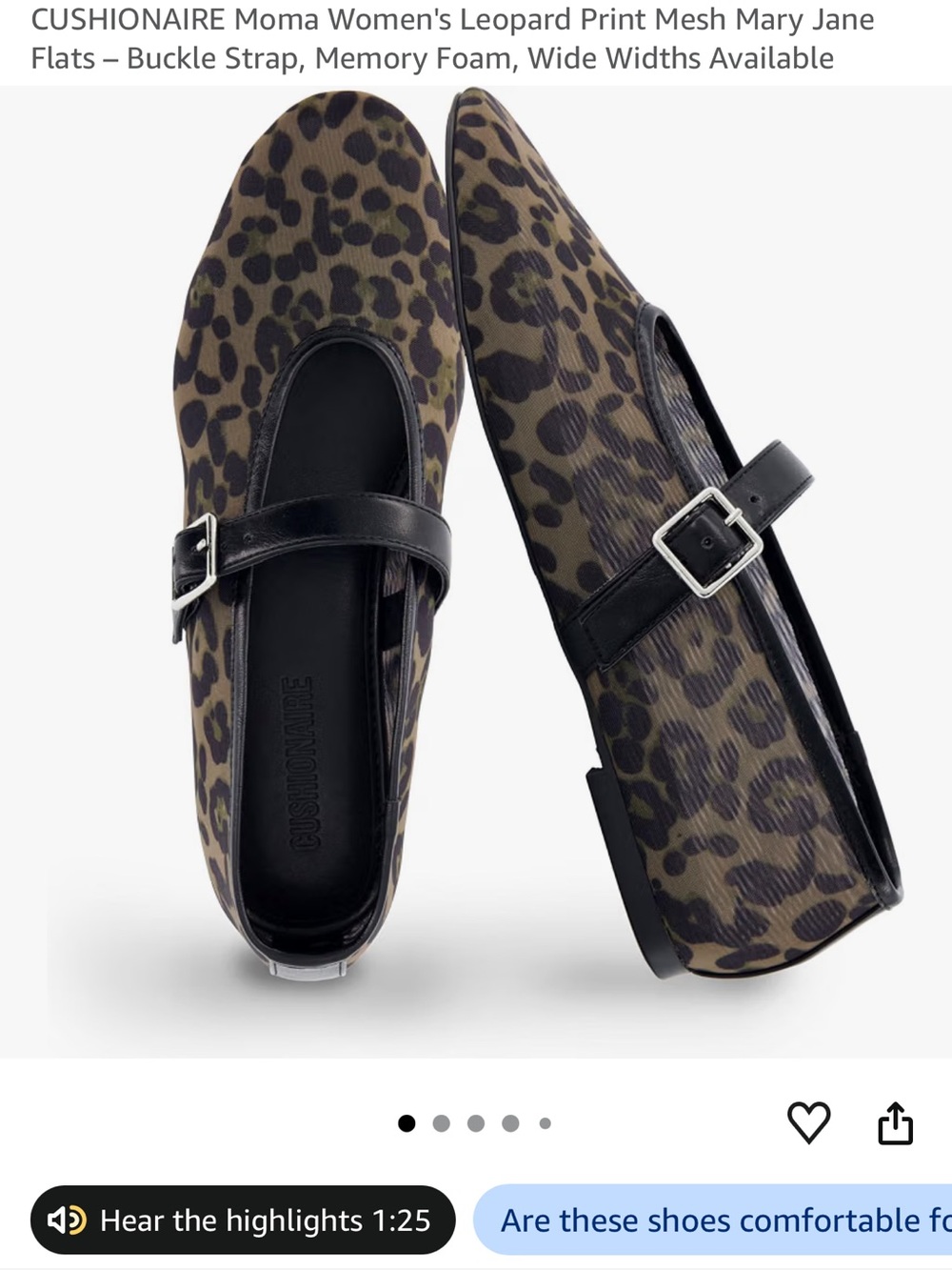 CUSHIONAIRE Leopard Print Mary Jane Flats with Black Buckle Strap